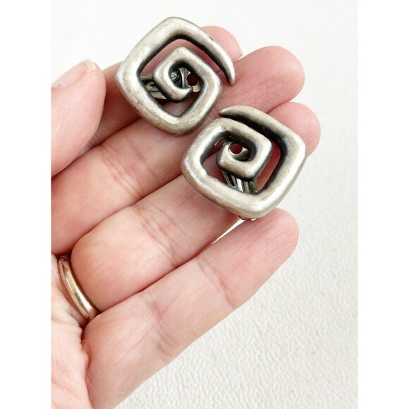 Vintage Danon Israel Silver Plated Spiral Clip On Earrings Modern Statement - Picture 2 of 4